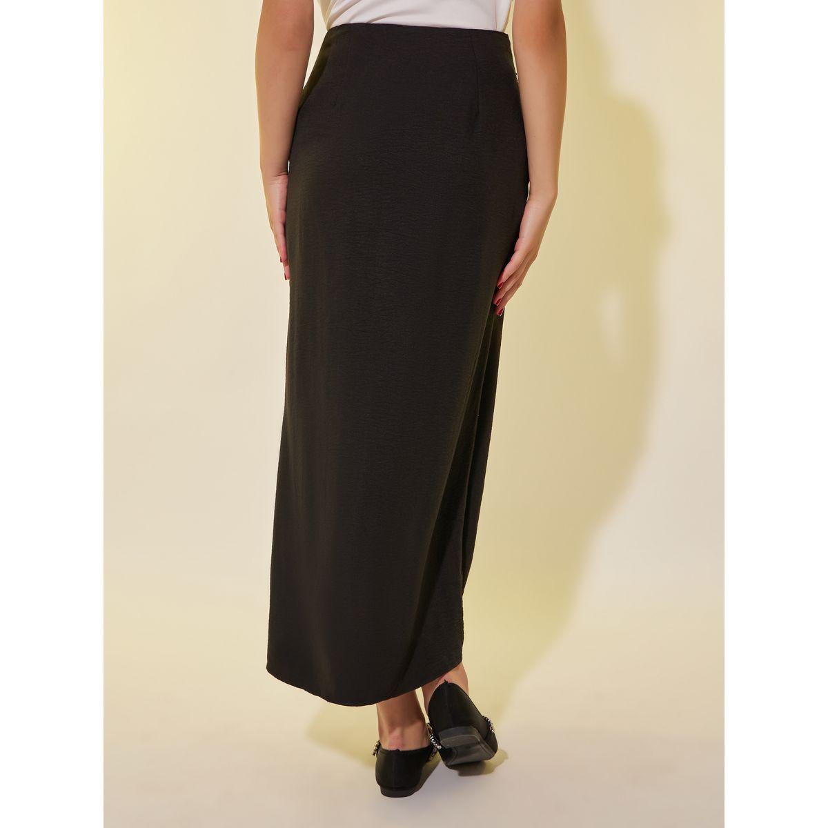Styli Solid Asymmetric Hem Maxi Skirt with Twist Detail-women-clothing-bottoms-skirts-image-4