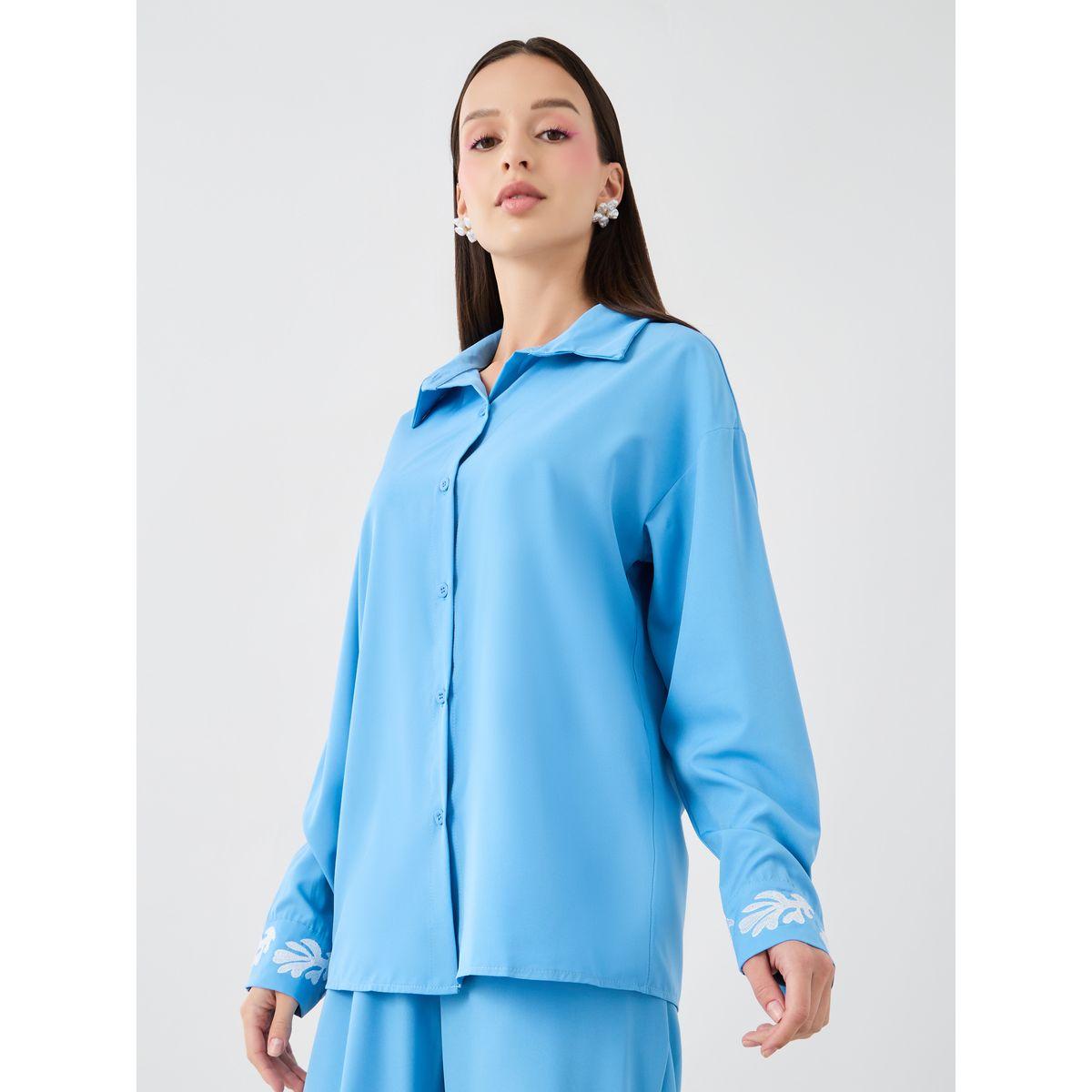 Styli Embroidered Spread Collar Shirt and Relaxed Fit Trousers Co-Ords-women-clothing-coordsets-image-2