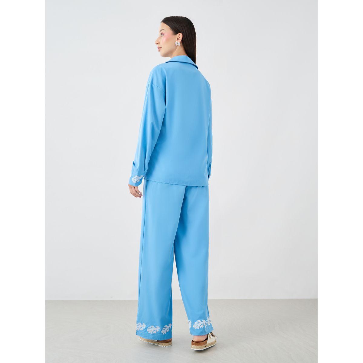 Styli Embroidered Spread Collar Shirt and Relaxed Fit Trousers Co-Ords-women-clothing-coordsets-image-5