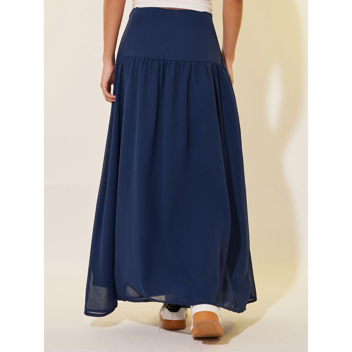 Styli Solid Gathered Detail A-Line Maxi Skirt-women-clothing-bottoms-skirts-image-4