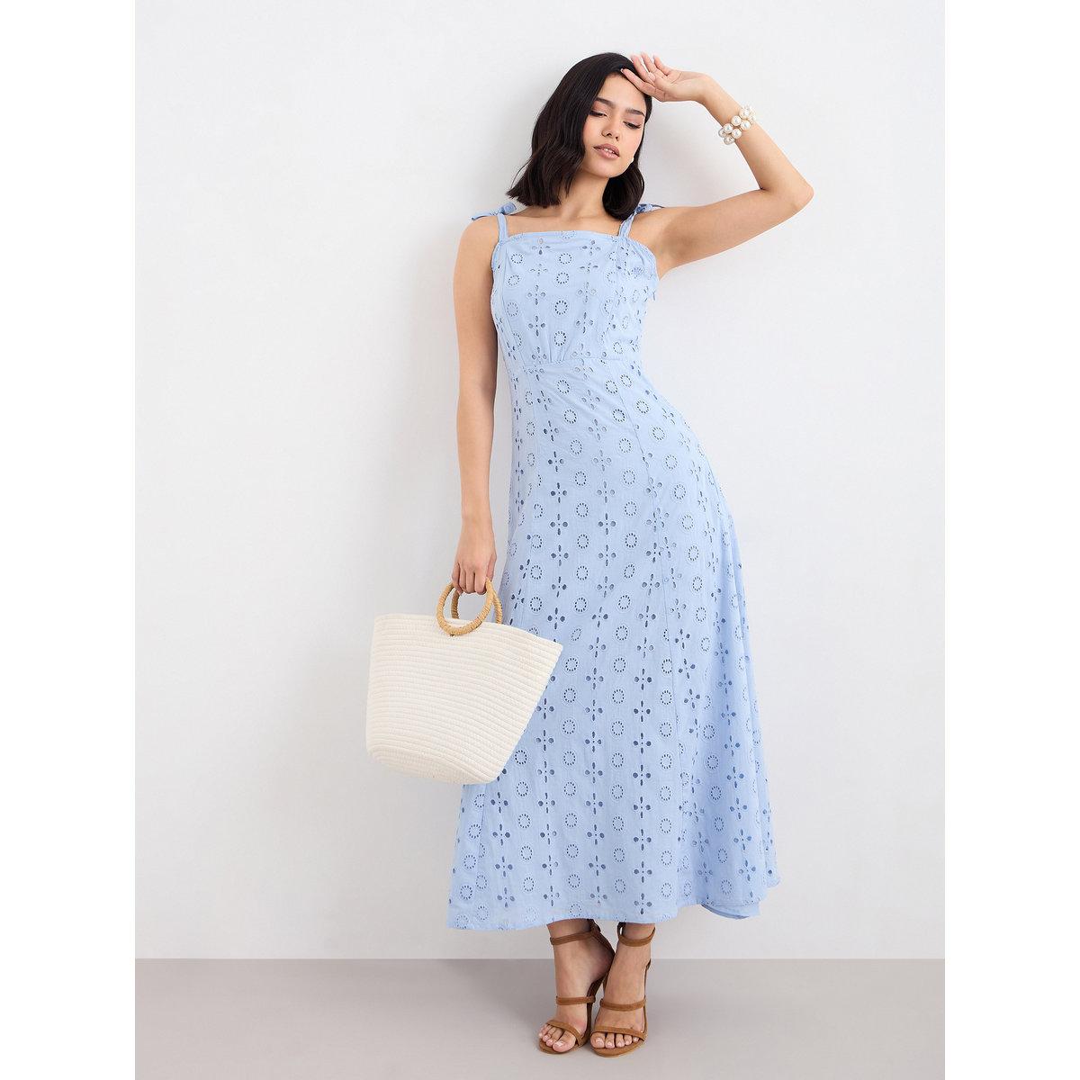 فستان طويل قطني بنسيج شيفلي-women-clothing-dresses-image-1