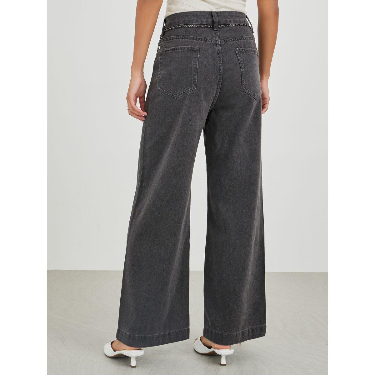 جينز سادة بأرجل واسعة مع حزام بنمط سلسلة-women-clothing-bottoms-jeans-image-4