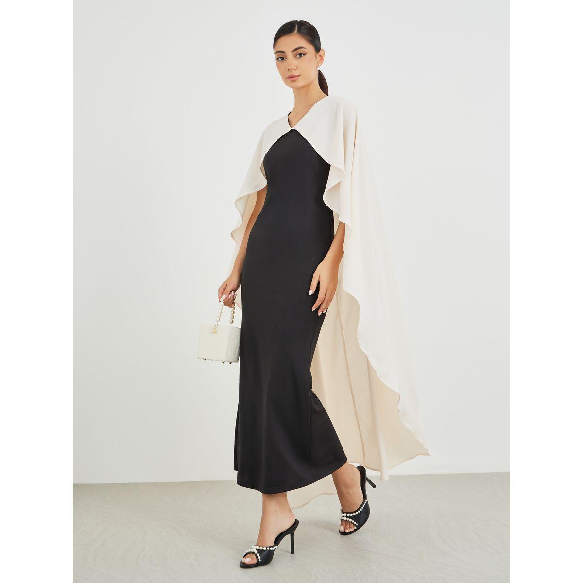 Styli Color Block Ruffled Cape Sleeve Maxi Dress-women-clothing-dresses-image-1