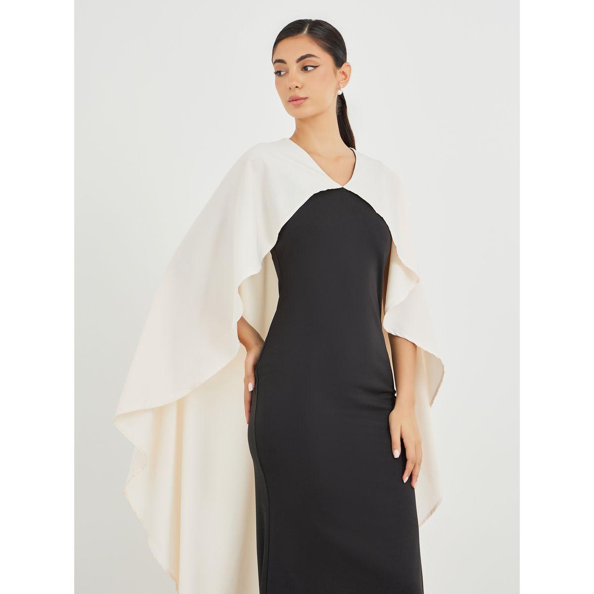 Styli Color Block Ruffled Cape Sleeve Maxi Dress-women-clothing-dresses-image-3