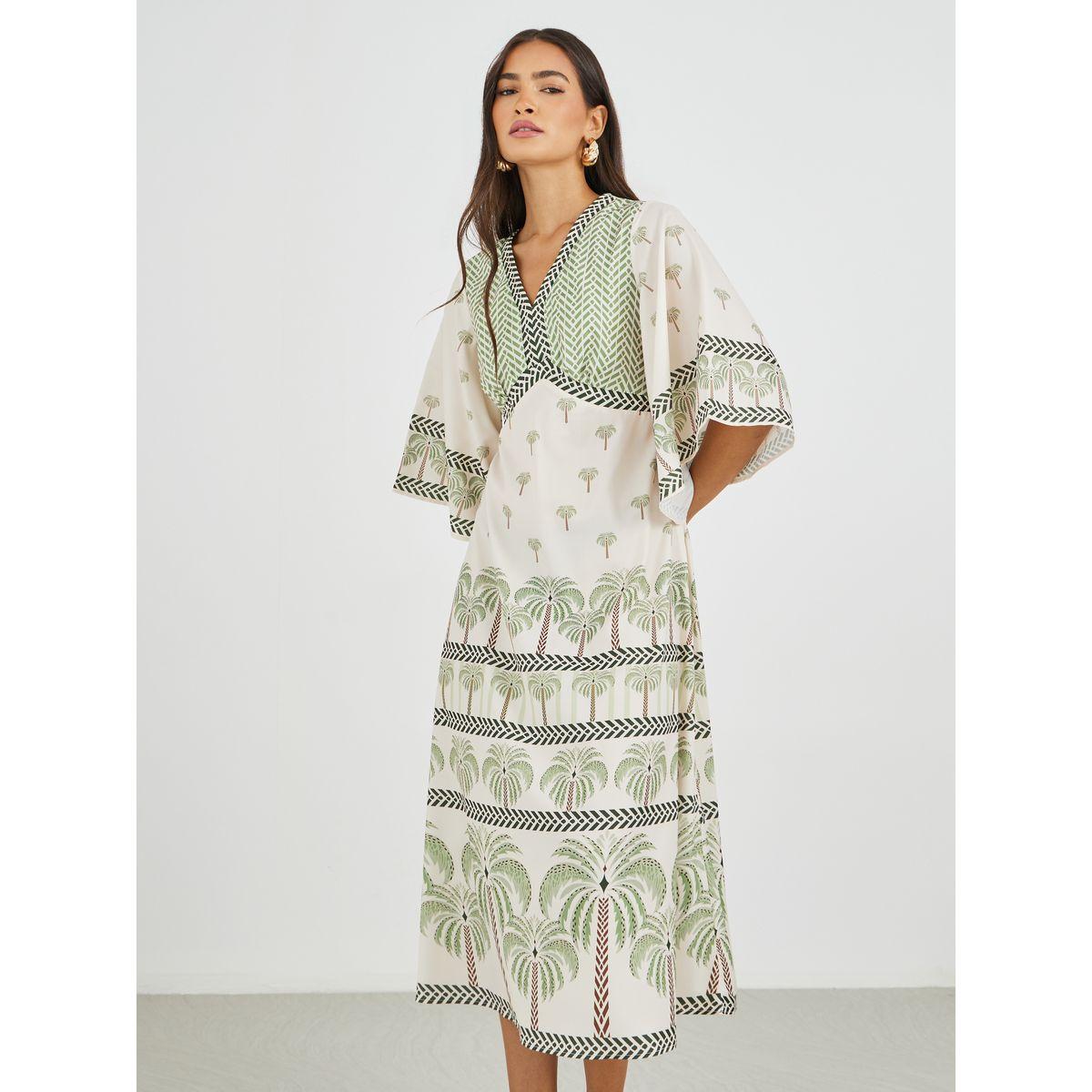 فستان ميدي بحافة واسعة وأكمام خفاش-women-clothing-dresses-image-1