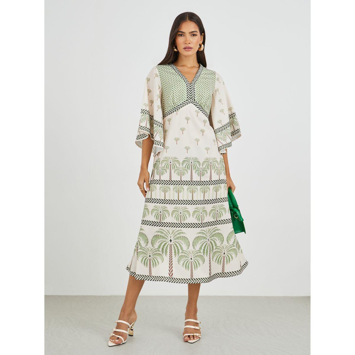 Styli Printed Batwing Sleeves A-Line Midi Dress-women-clothing-dresses-image-2