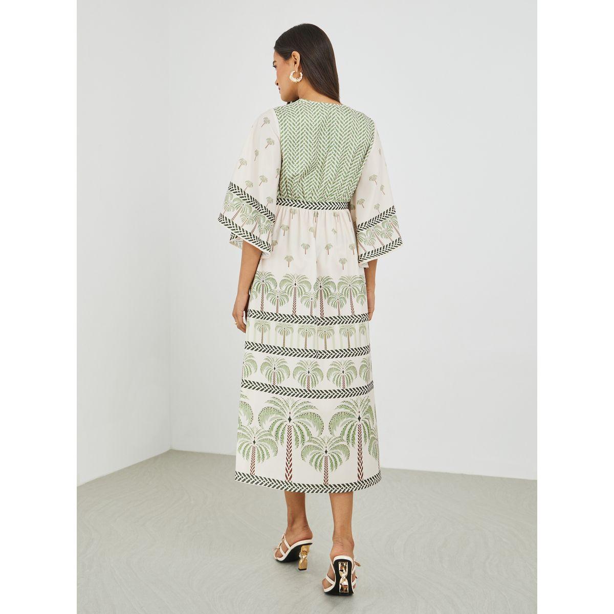 فستان ميدي بحافة واسعة وأكمام خفاش-women-clothing-dresses-image-5