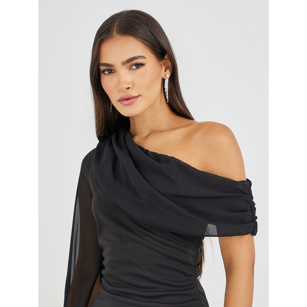 Styli Solid One Cape Sleeve Bodycon Maxi Dress-women-clothing-dresses-image-4