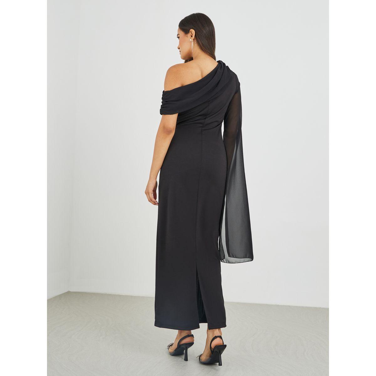 Styli Solid One Cape Sleeve Bodycon Maxi Dress-women-clothing-dresses-image-5