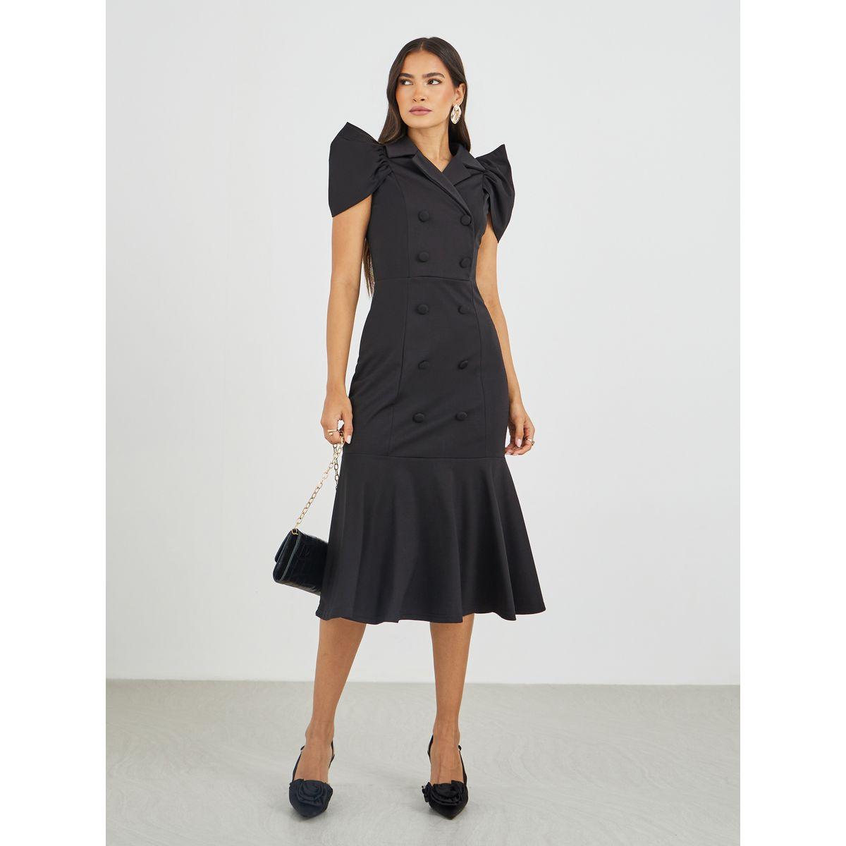 Styli Solid Short Sleeves Mermaid Hem Midi Dress-women-clothing-dresses-image-2
