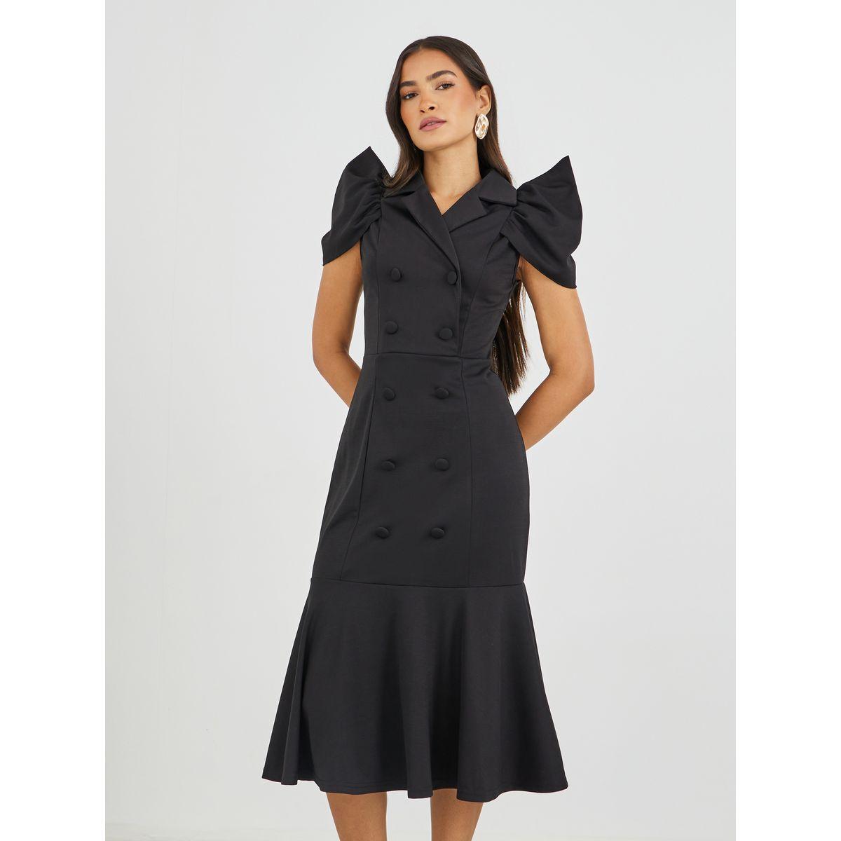Styli Solid Short Sleeves Mermaid Hem Midi Dress-women-clothing-dresses-image-3