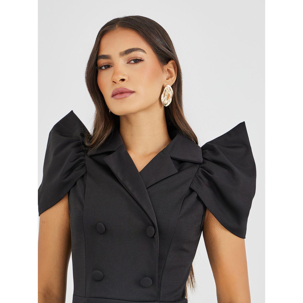 فستان ميدي سادة بحافة ميرميد وأكمام قصيرة-women-clothing-dresses-image-4