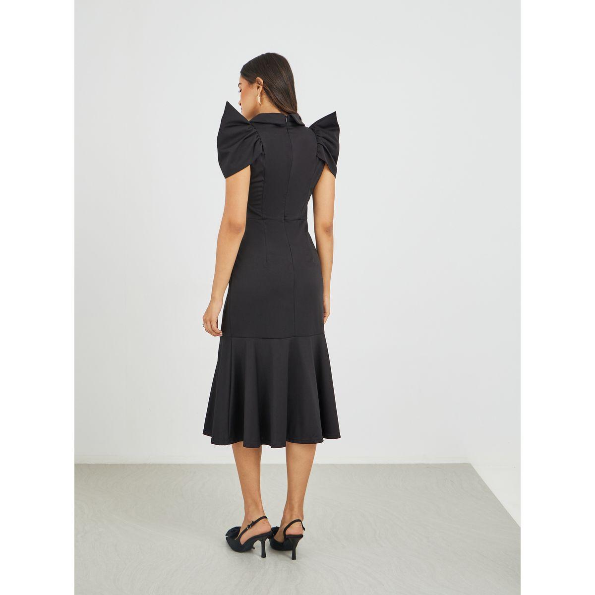 Styli Solid Short Sleeves Mermaid Hem Midi Dress-women-clothing-dresses-image-5