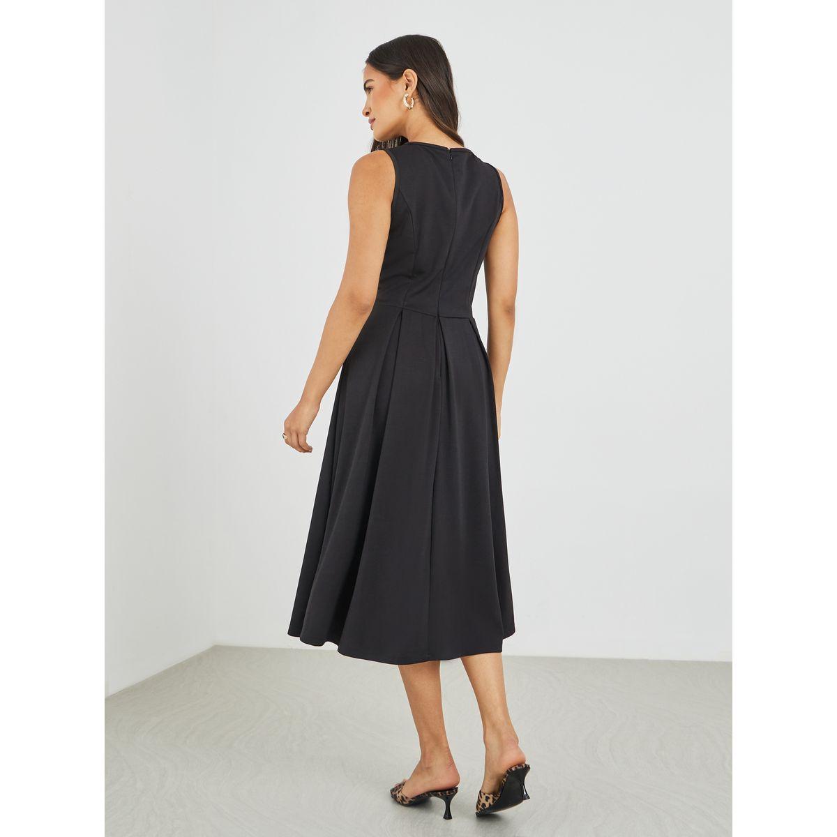 Styli Solid Sleeveless Buttoned A-Line Midi Dress-women-clothing-dresses-image-5