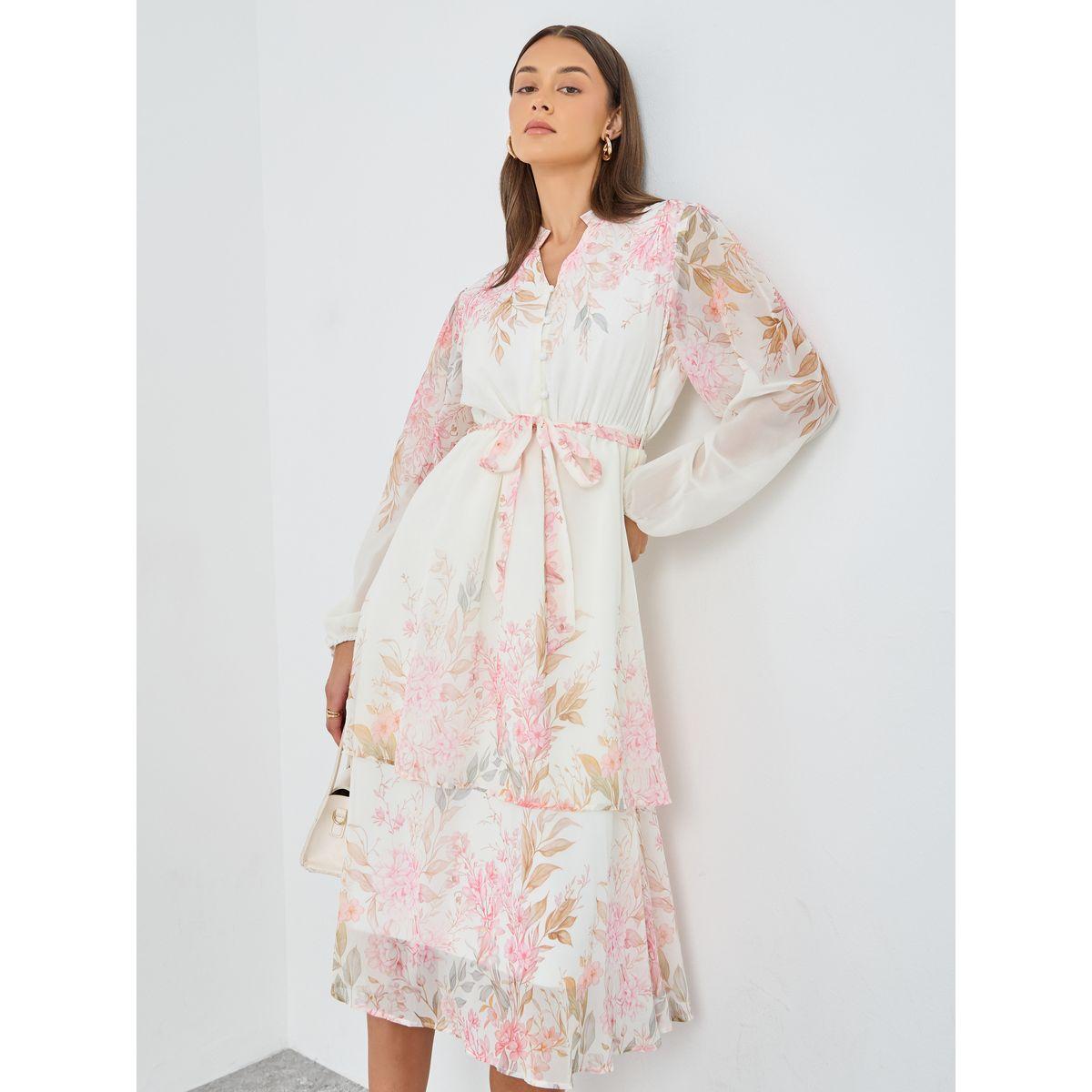 فتسان ميدي بفاصيل كسرات وطبعة زهور-women-clothing-dresses-image-1