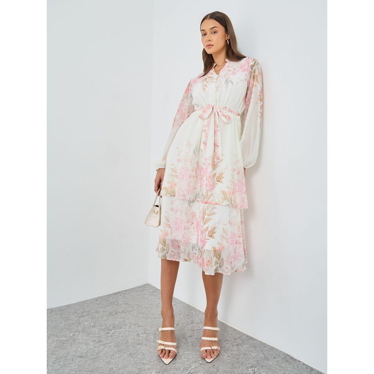 فتسان ميدي بفاصيل كسرات وطبعة زهور-women-clothing-dresses-image-2