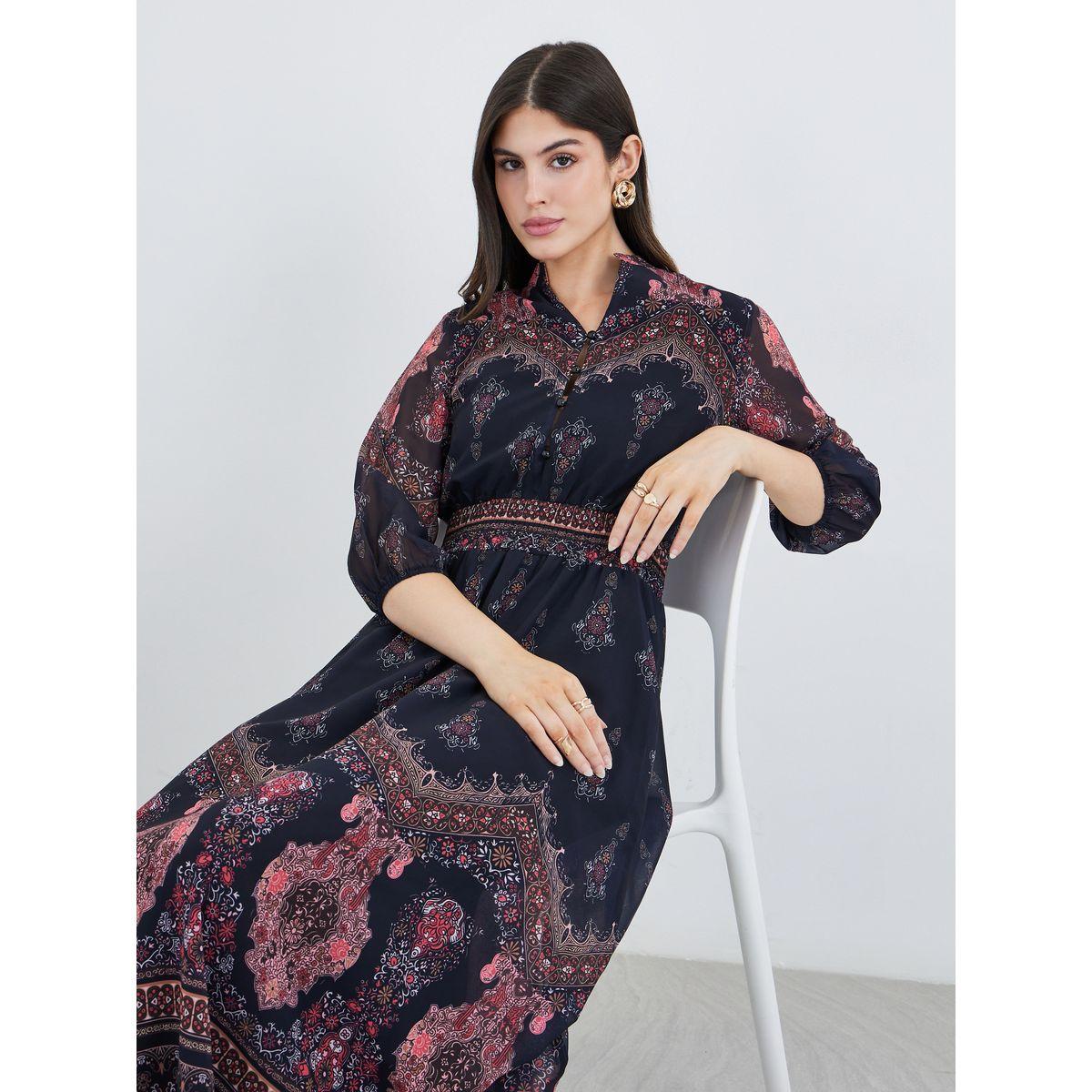 فستان طويل بطبعة زهور وأكمام مُكبلة-women-clothing-dresses-image-1