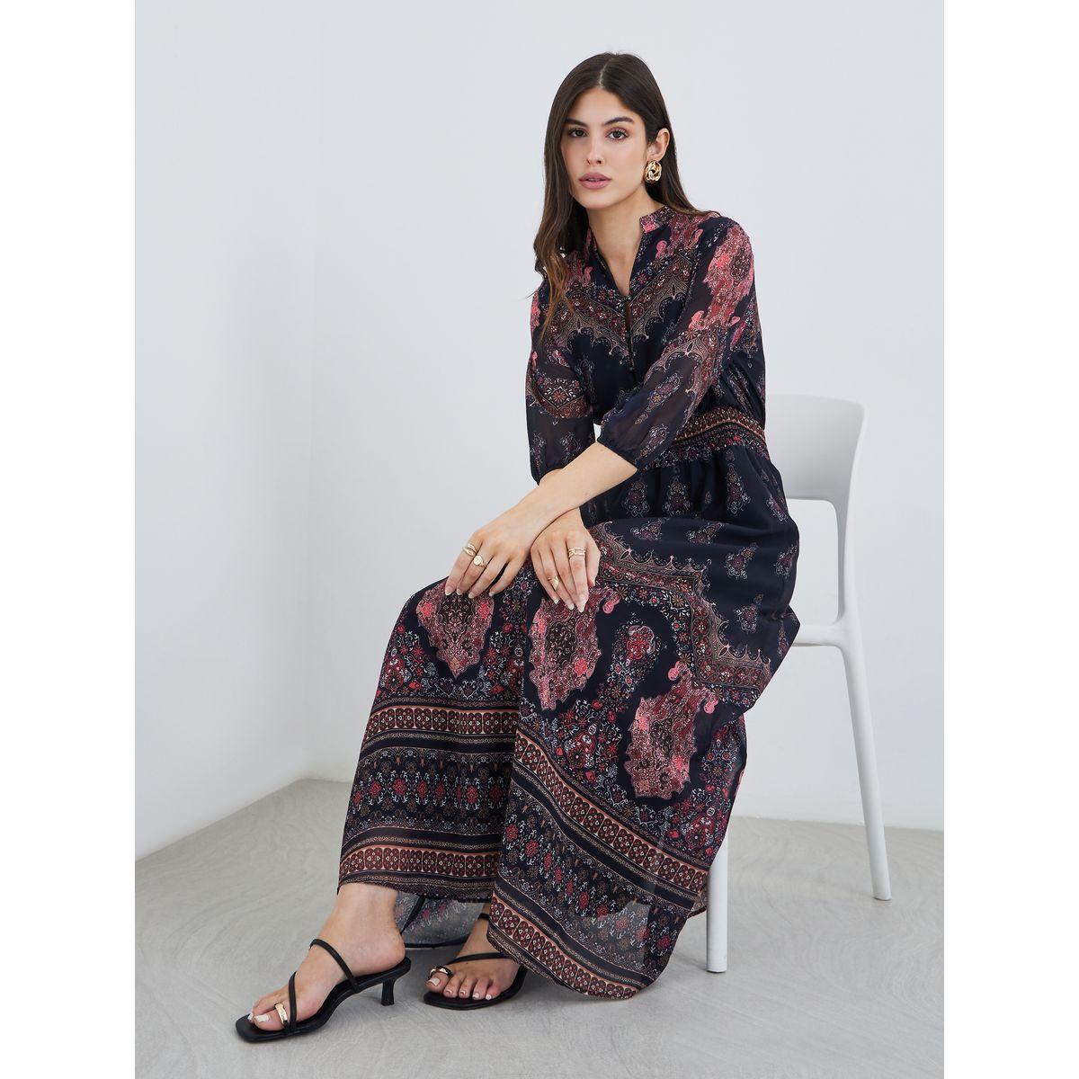 Styli Floral Print Cuffed Sleeves A-Line Maxi Dress-women-clothing-dresses-image-3