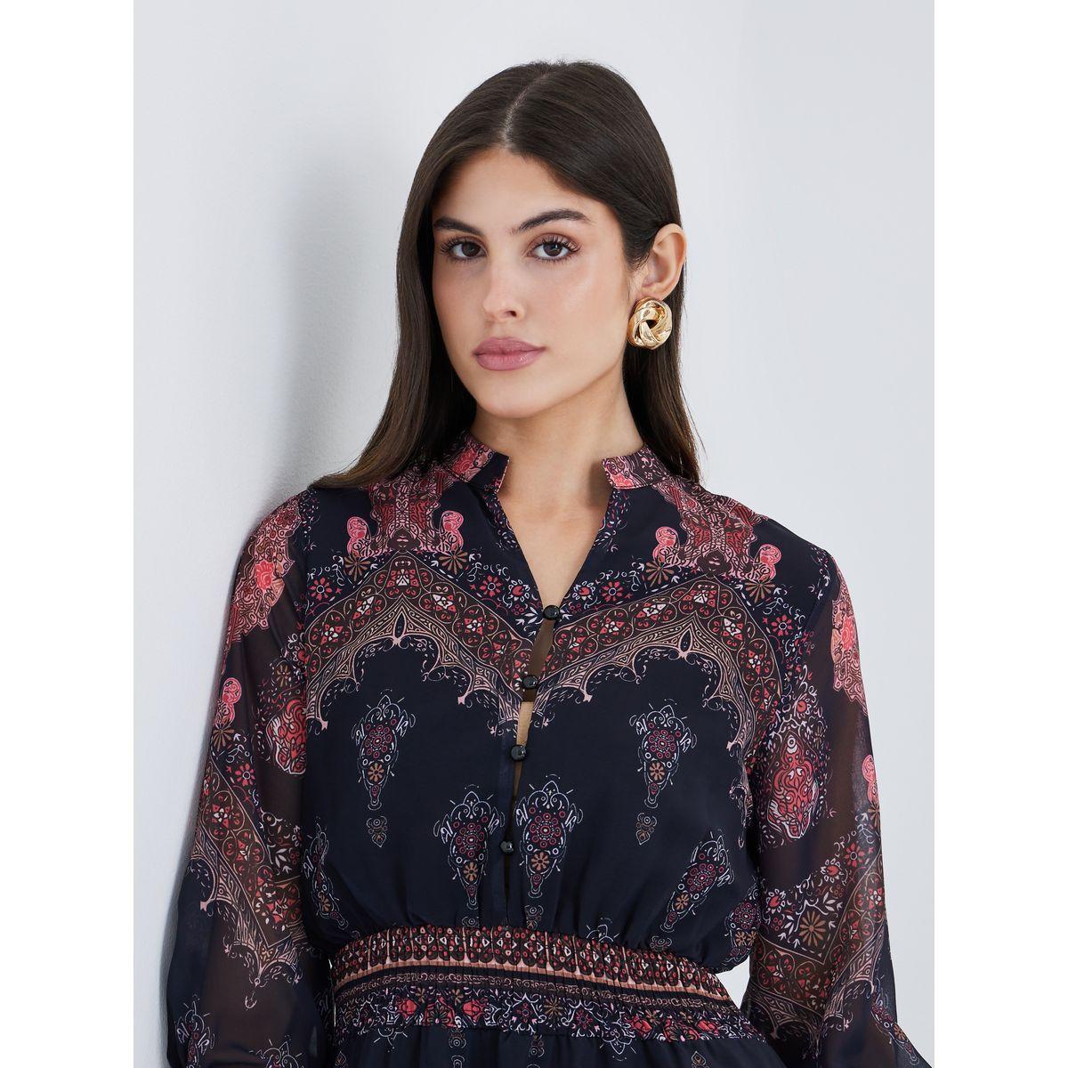 Styli Floral Print Cuffed Sleeves A-Line Maxi Dress-women-clothing-dresses-image-4