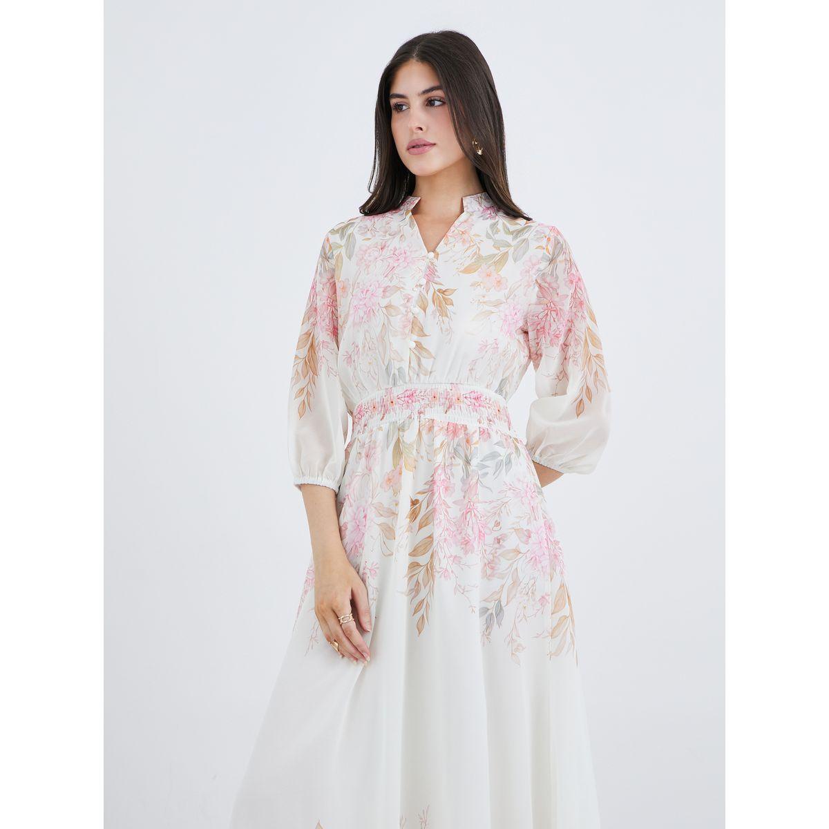 فستان طويل بطبعة زهور وأكمام بأساور-women-clothing-dresses-image-3