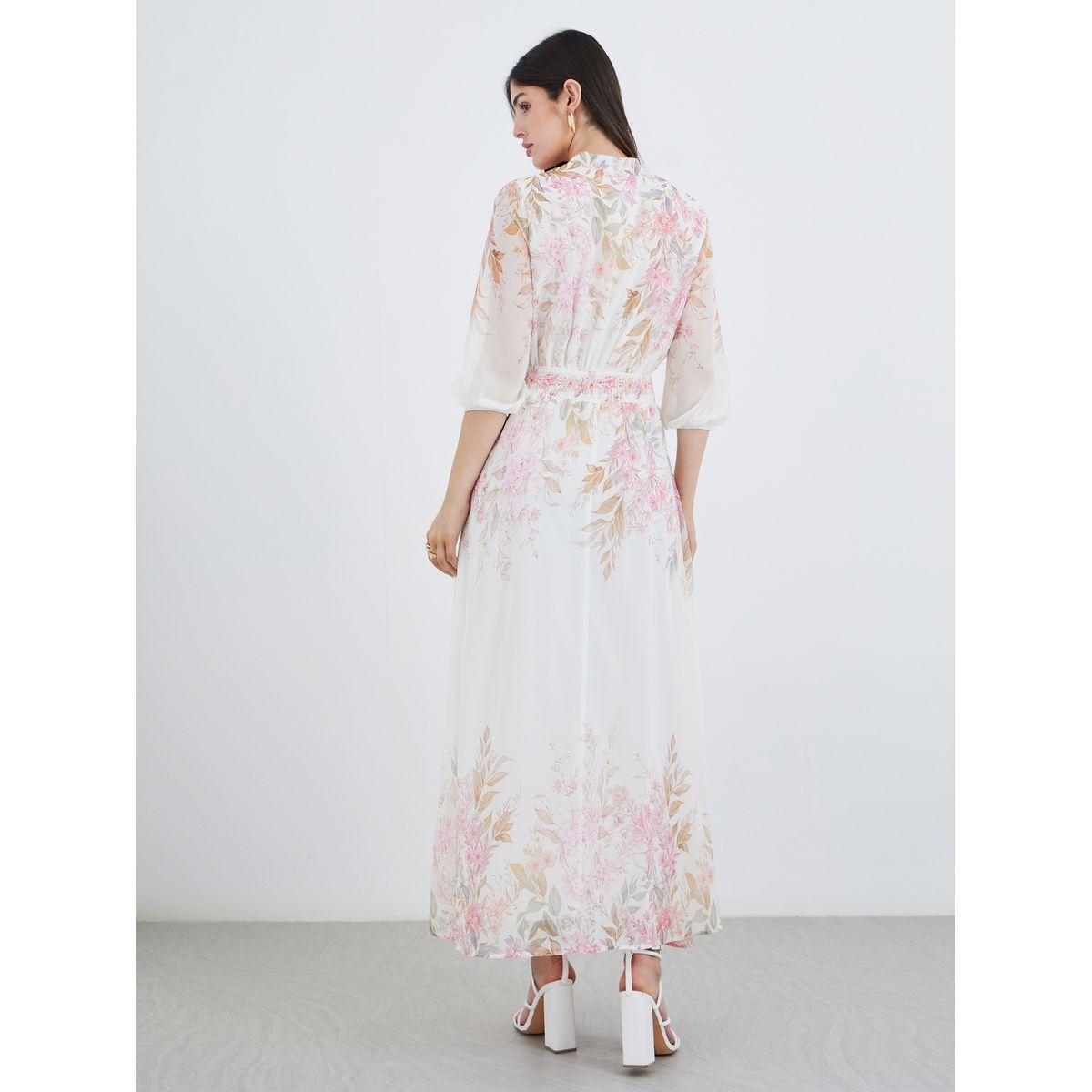 فستان طويل بطبعة زهور وأكمام بأساور-women-clothing-dresses-image-5