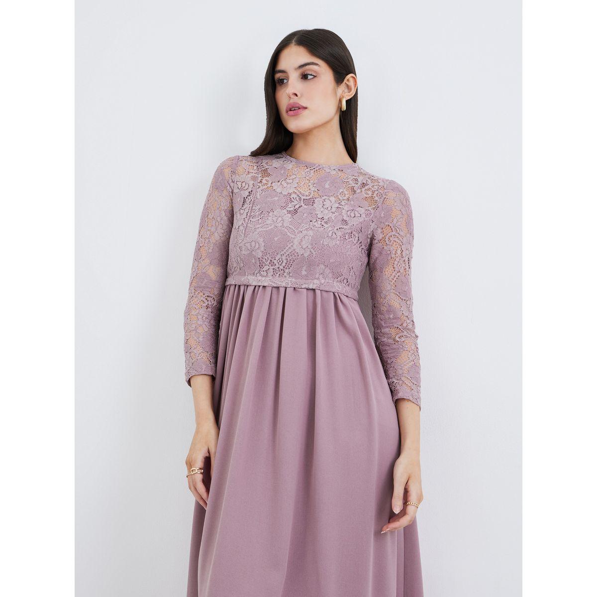 فستان طويل بتفاصيل دانتيل مع حافة واسعة-women-clothing-dresses-image-3