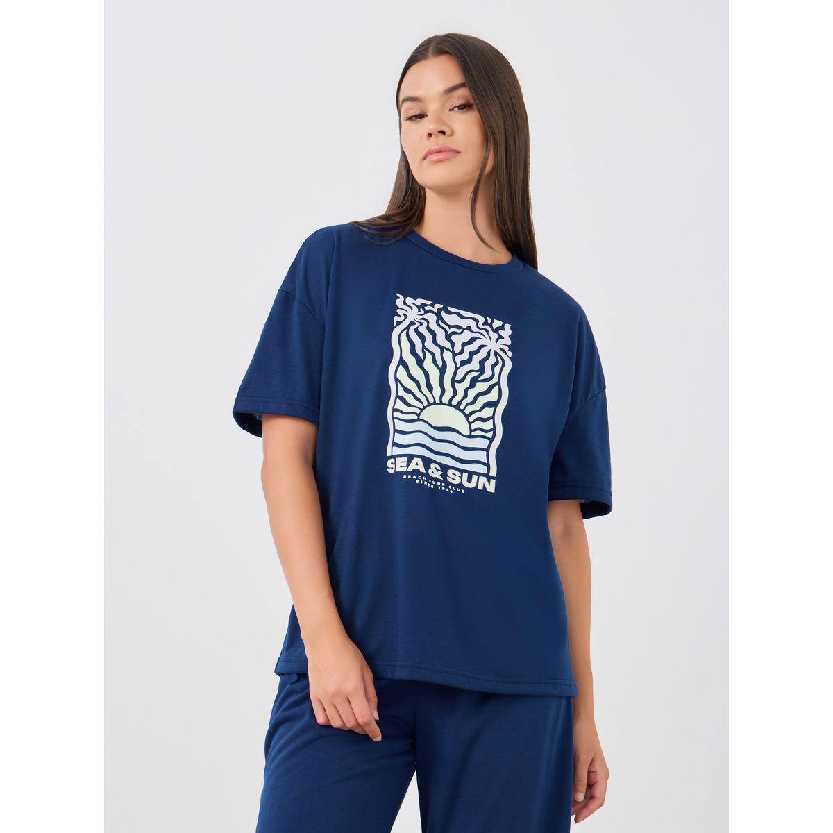 Styli Graphic Print Round Neck T-Shirt and Pyjama Set-women-clothing-nightwear-pyjamas-longsets-image-2