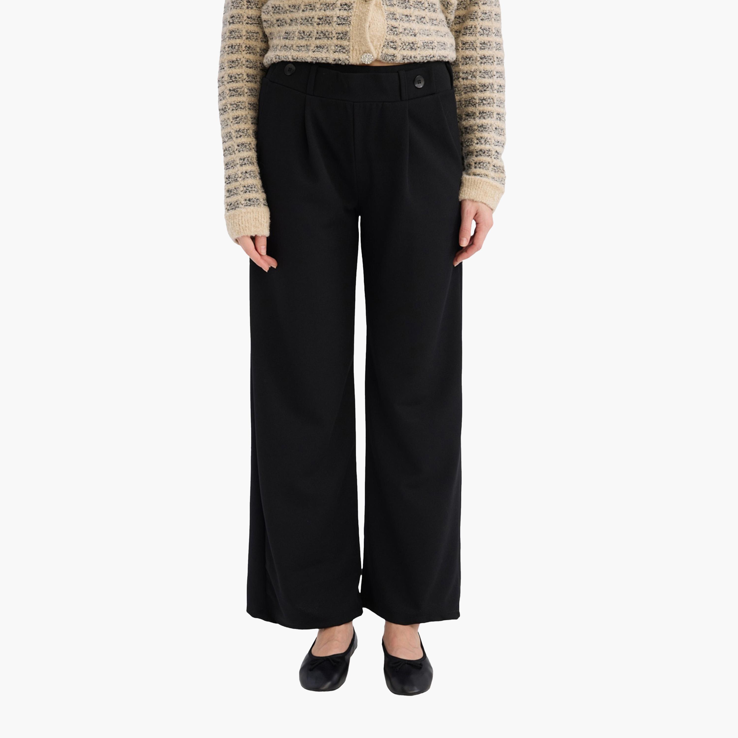 DeFacto X Styli Straight Black Wide Leg Pant-women-clothing-bottoms-trousers-image-1
