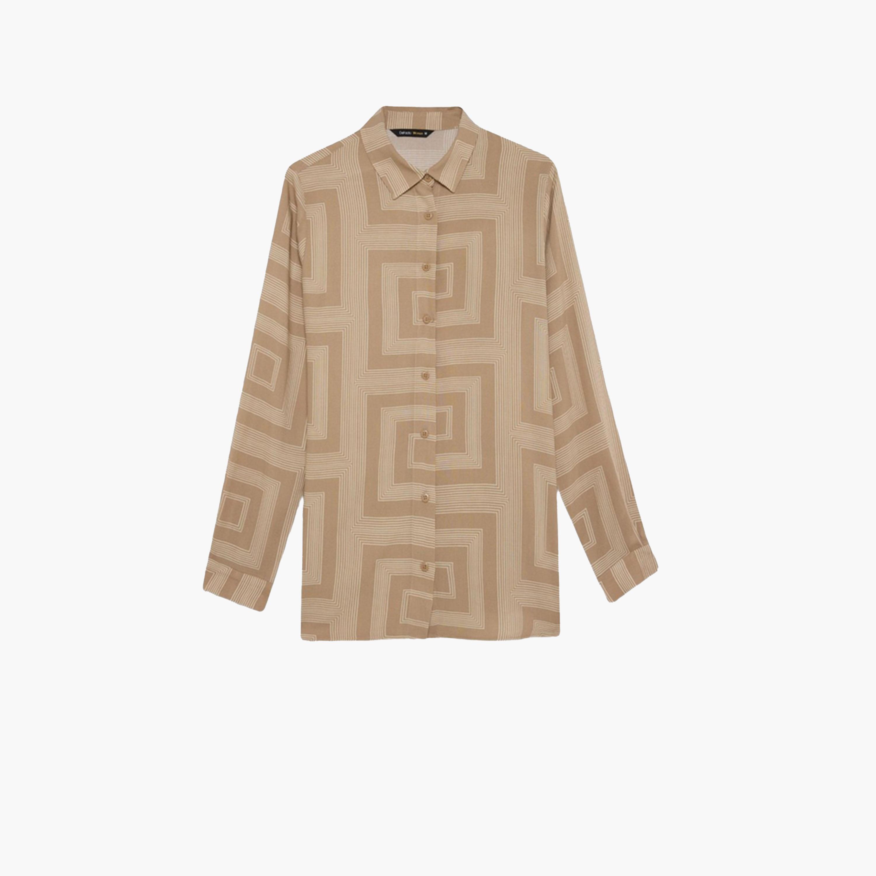 ديفاكتو × ستايلي - قميص نسائي مخطط بني اللون بأزرار-women-clothing-shirtsandblouses-shirts-image-1