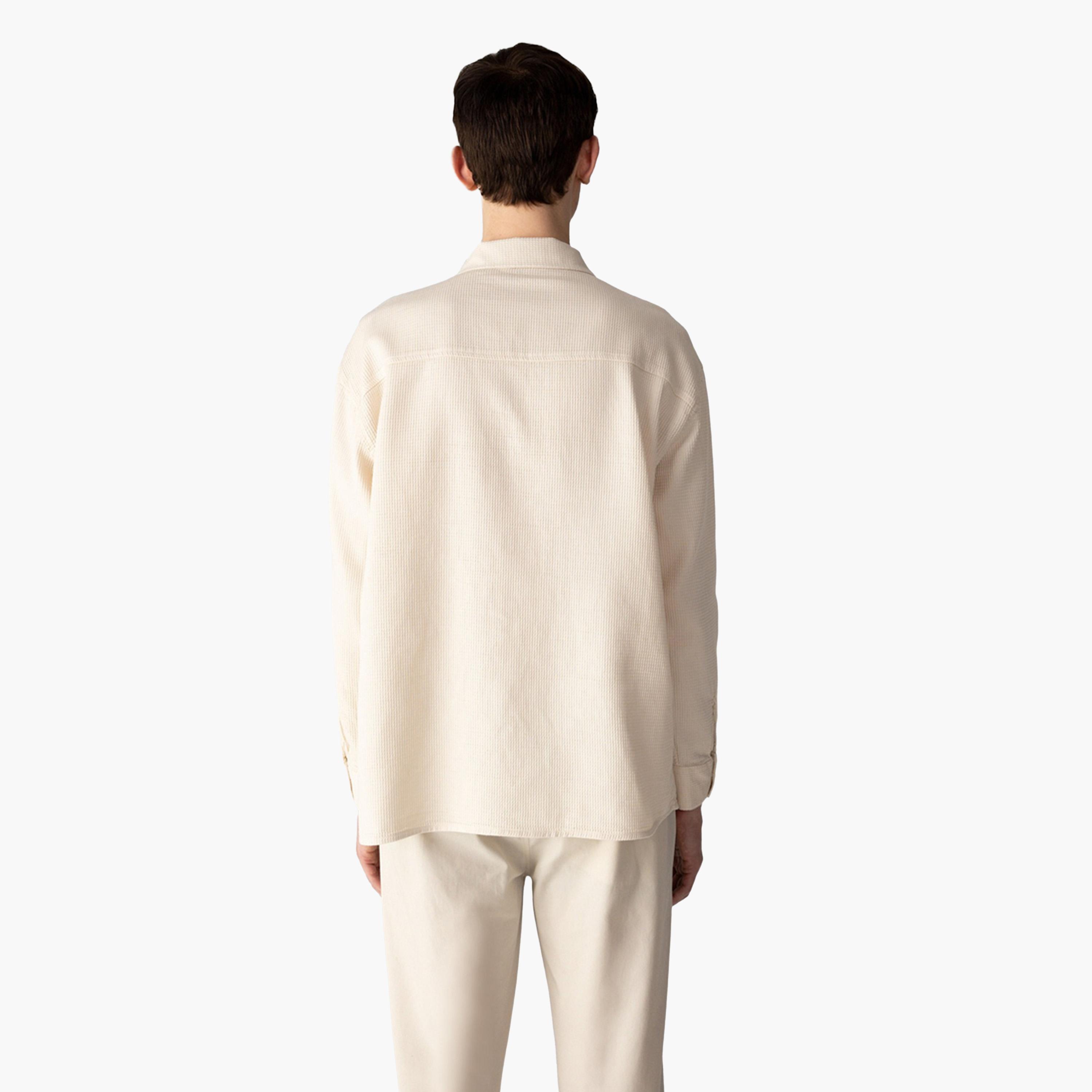 DeFacto X Styli Mens Cream Button-Down Plain Long Sleeve Shirt-men-clothing-shirts-image-4