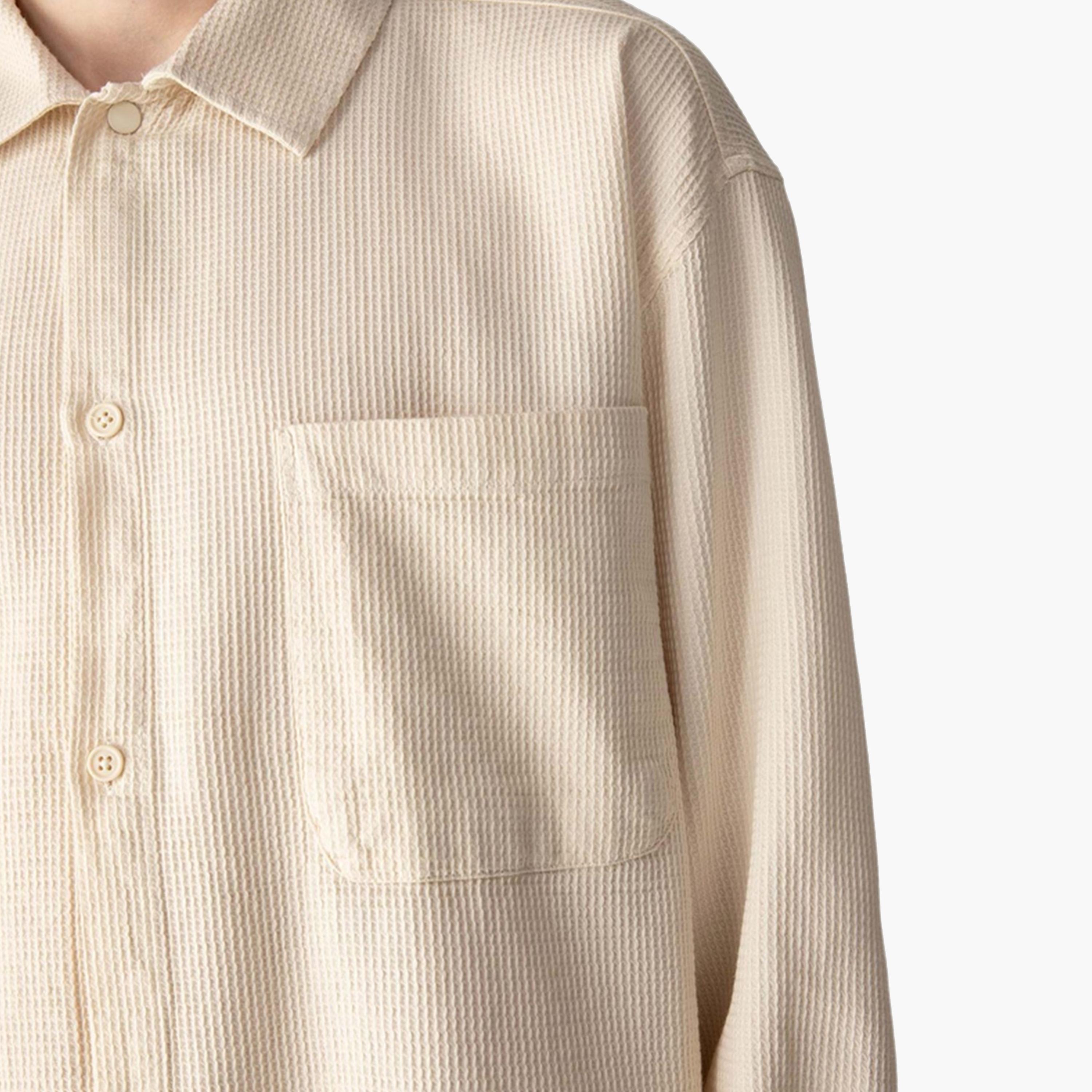 DeFacto X Styli Mens Cream Button-Down Plain Long Sleeve Shirt-men-clothing-shirts-image-6