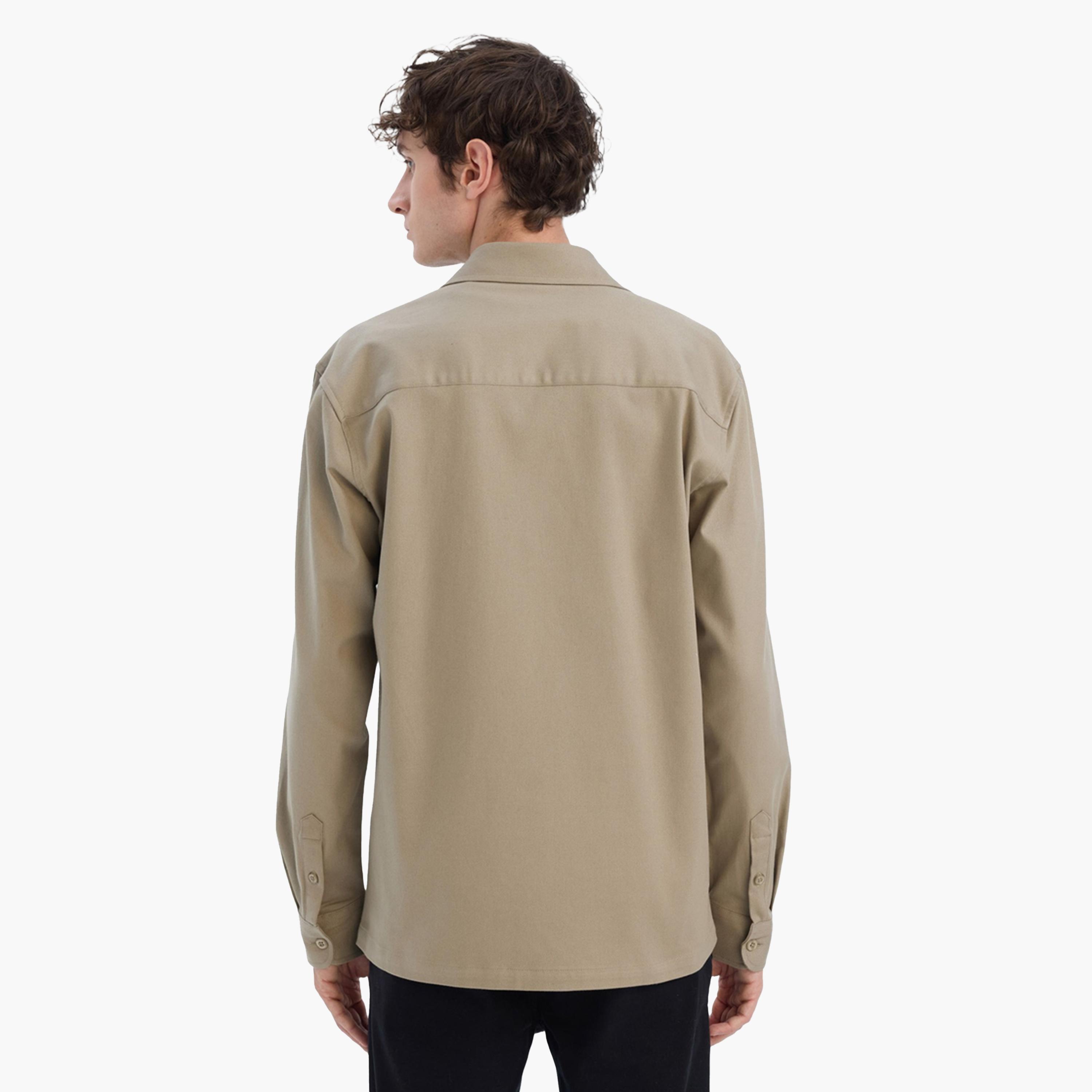 DeFacto X Styli Mens Khaki Button-Down Long Sleeve Shirt-men-clothing-shirts-image-3