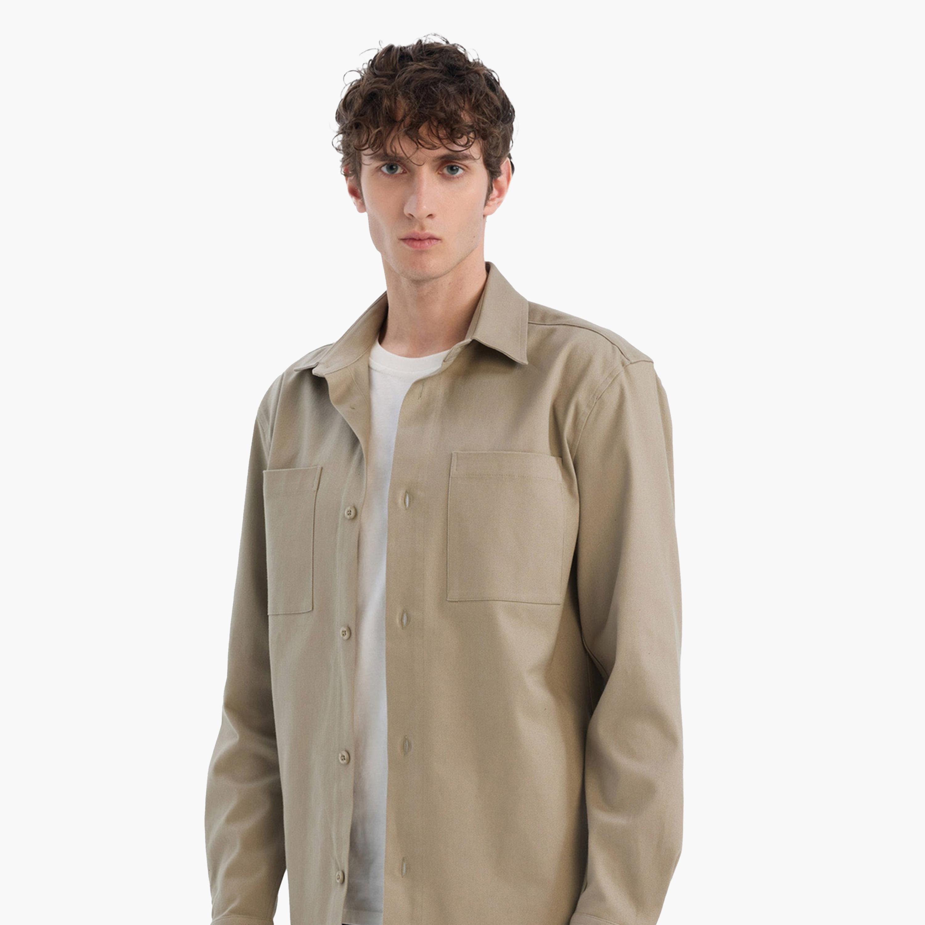 DeFacto X Styli Mens Khaki Button-Down Long Sleeve Shirt-men-clothing-shirts-image-4