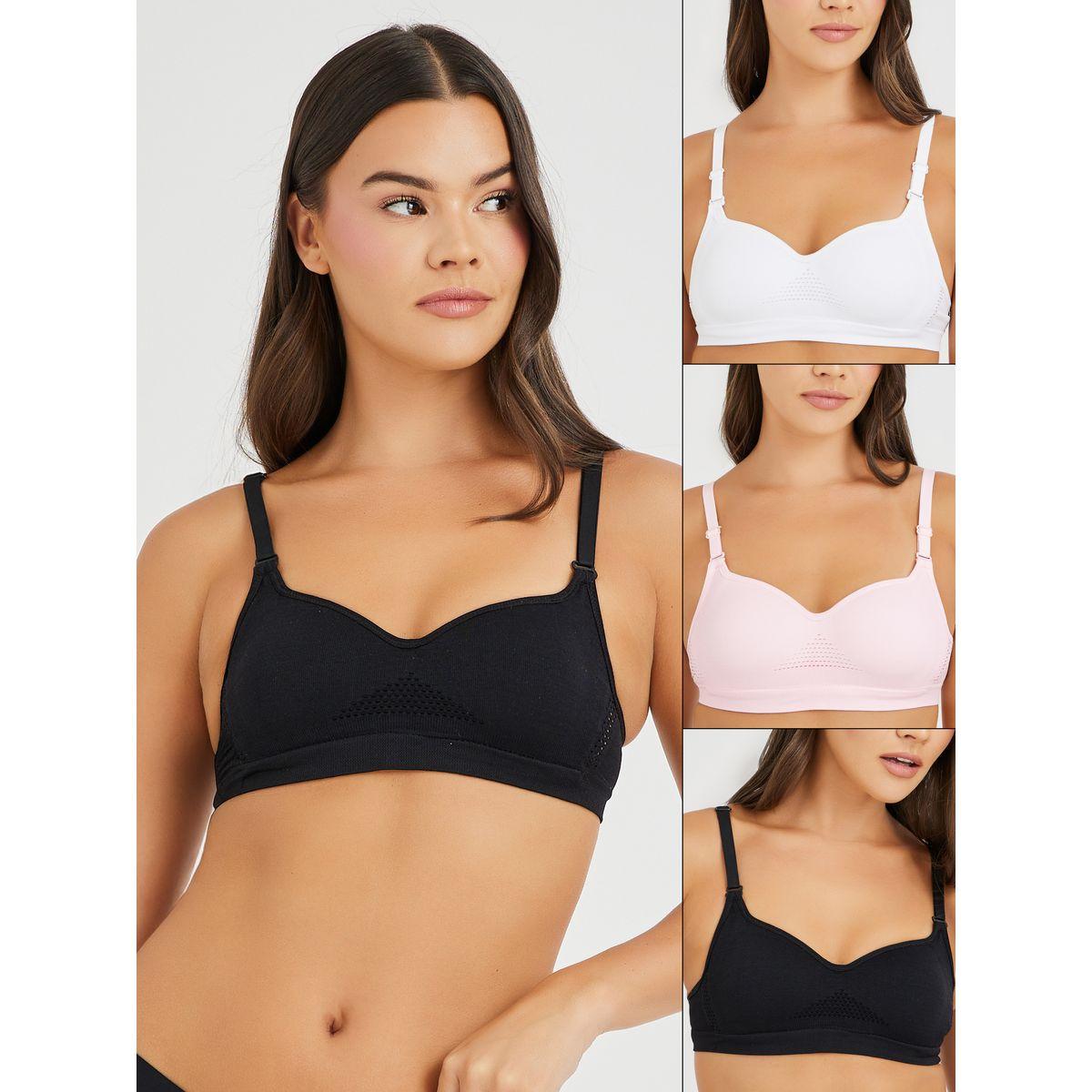 مجموعة من 3 صدريات بتصميم تيشيرت وتفاصيل درزات-women-clothing-lingerie-bras-image-1