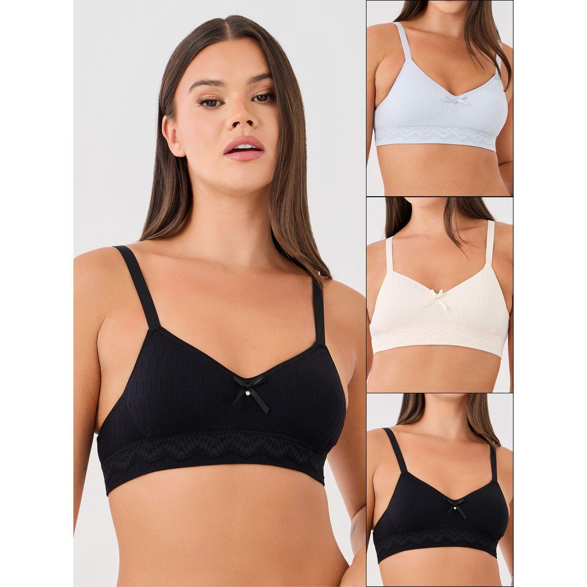 Styli Pack of 3 - Padded Non-Wired Textured Bra with Bow Detail-women-clothing-lingerie-bras-image-1