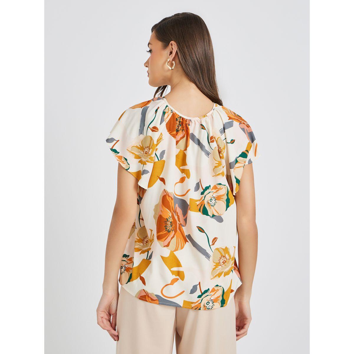 Styli Floral Print Batwing Sleeve Tie-Up Neck Blouse-women-clothing-shirtsandblouses-blouses-image-4