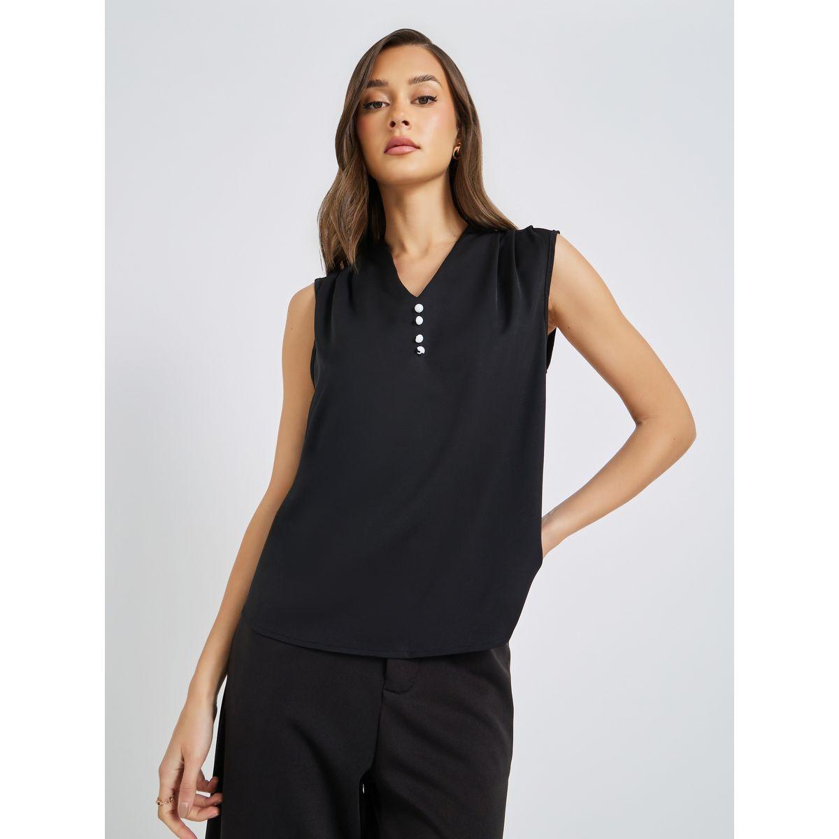 بلوزة سادة بلا أكمام مع أزرار-women-clothing-shirtsandblouses-blouses-image-4