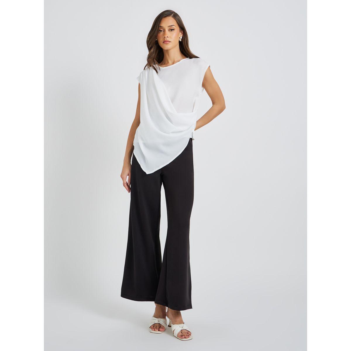 بلوزة سادة بياقة دائرية وحافة غير متماثلة الطول-women-clothing-shirtsandblouses-blouses-image-3