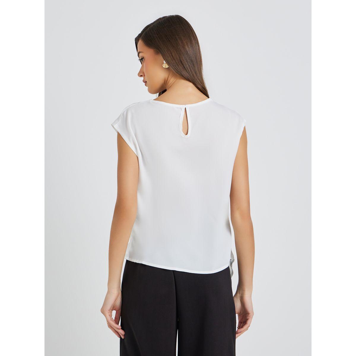بلوزة سادة بياقة دائرية وحافة غير متماثلة الطول-women-clothing-shirtsandblouses-blouses-image-1