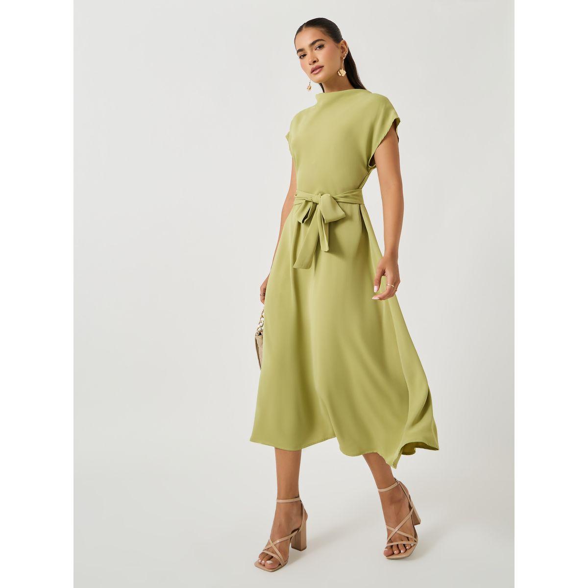 فستان ميدي سادة بحافة واسعة-women-clothing-dresses-image-1