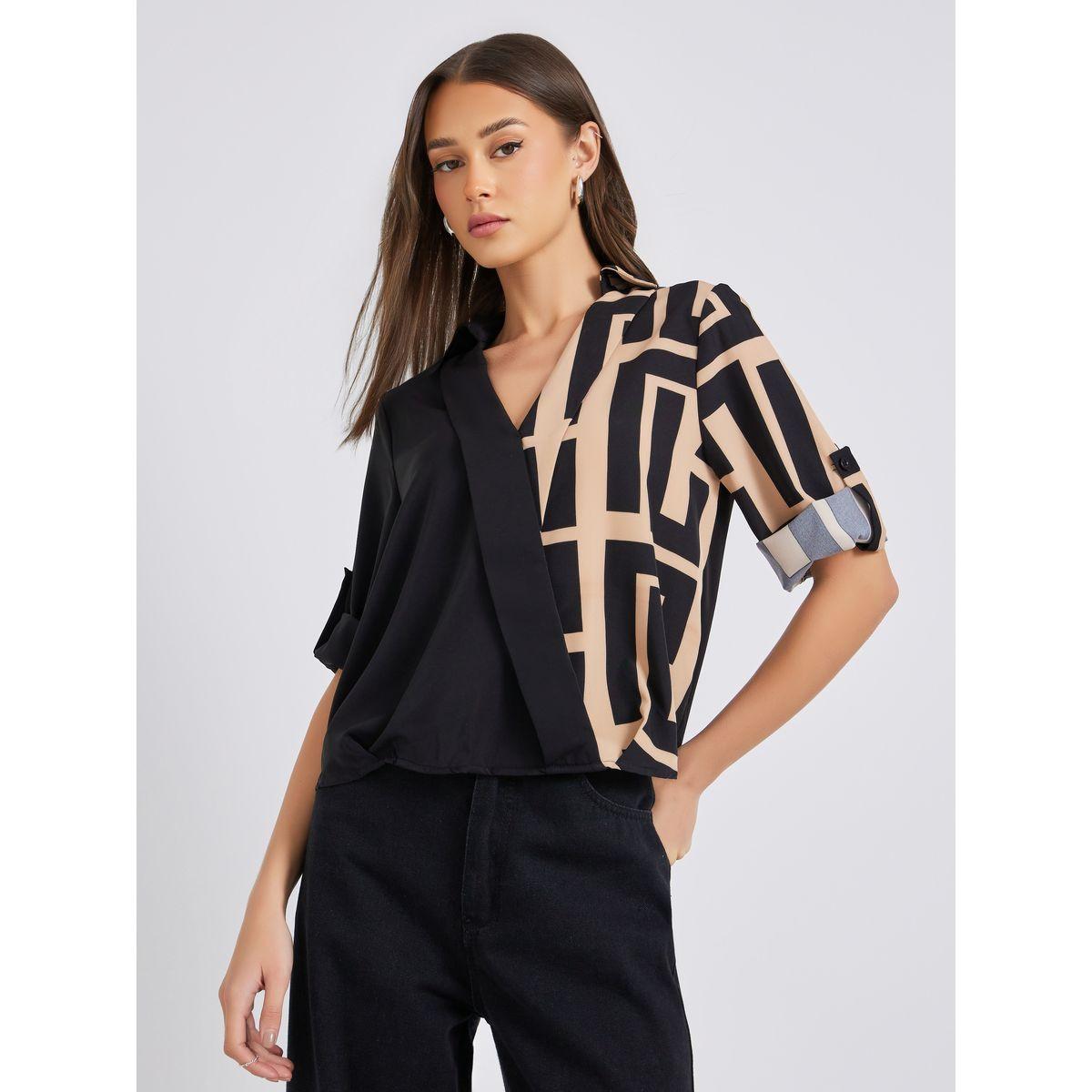 بلوزة بطبعة جرافيك وأكمام قصيرة-women-clothing-shirtsandblouses-shirts-image-1