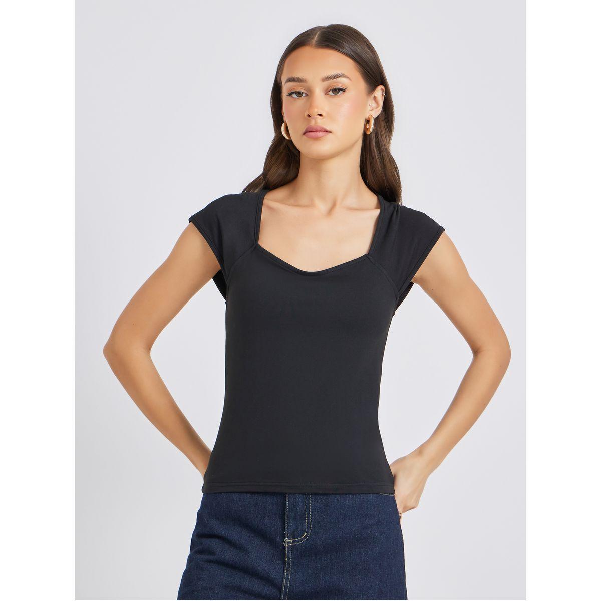 Styli Set of 3 - Solid Sweetheart Neck Regular Fit T-Shirt-women-clothing-tshirts-image-7
