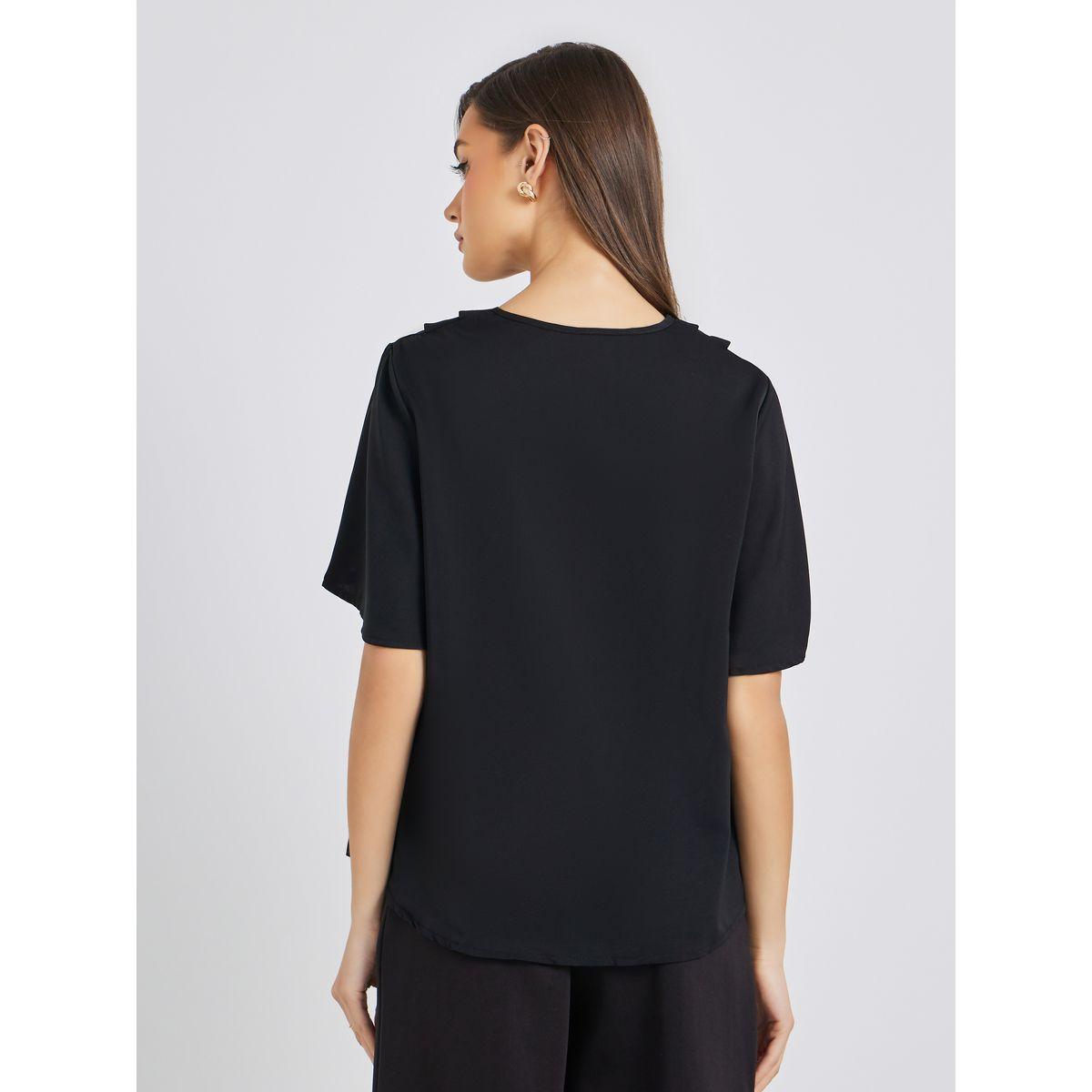 Styli Solid Batwing Sleeve V-Neck Blouse-women-clothing-shirtsandblouses-blouses-image-5