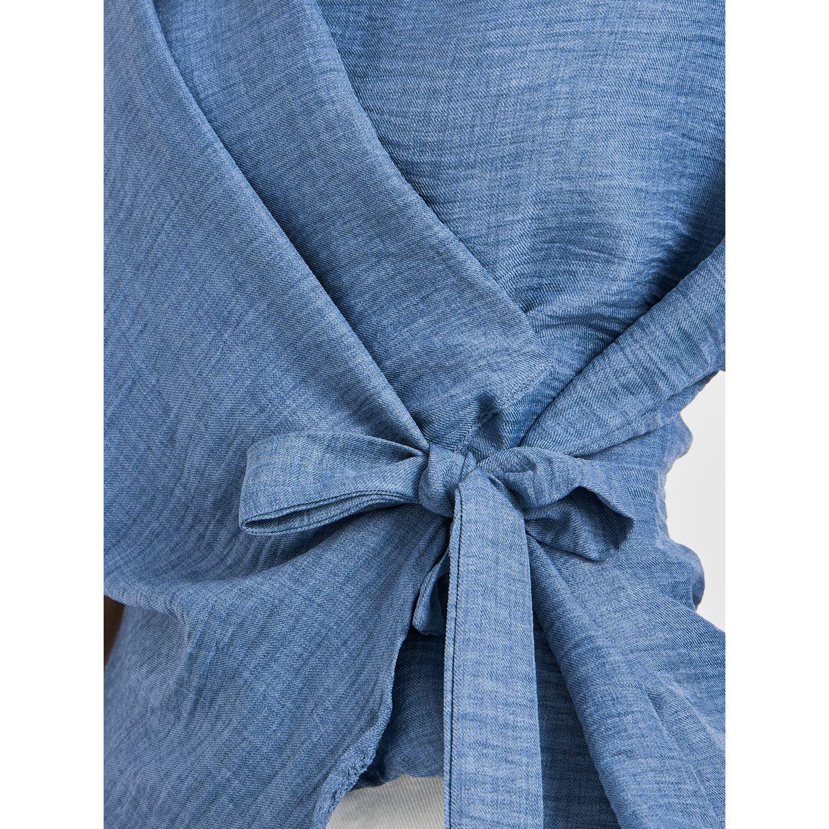 بلوزة سادة بنمط لف وحافة غير متماثلة الطول-women-clothing-shirtsandblouses-blouses-image-2
