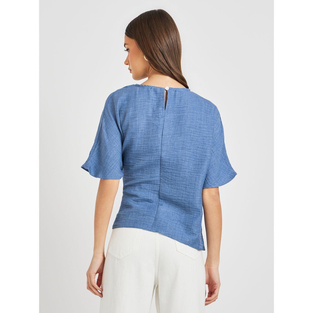 Styli Solid Asymmetric Hem Wrap Blouse-women-clothing-shirtsandblouses-blouses-image-4