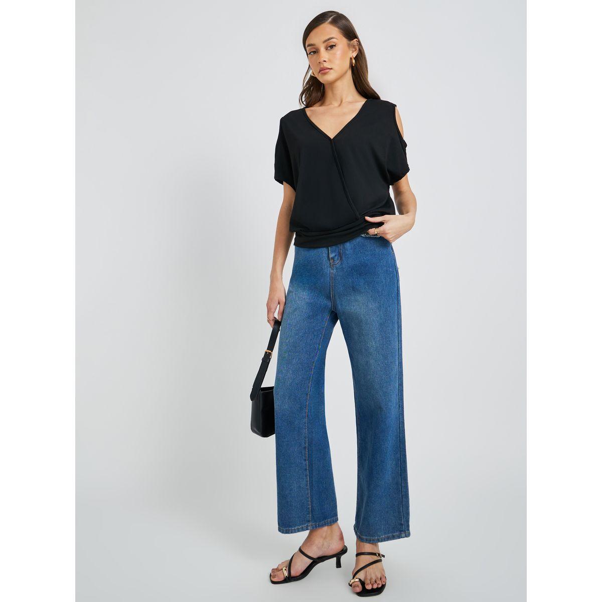Styli Solid V-Neck Wrap Top with Cut Out Detail-women-clothing-shirtsandblouses-blouses-image-2