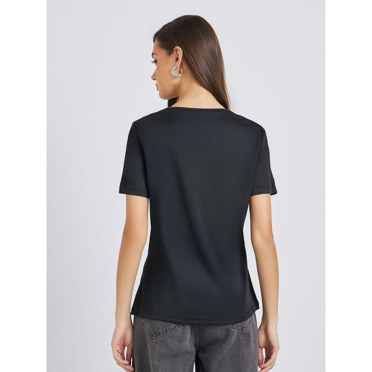 Styli Solid Round Neck T-Shirt with Button Details-women-clothing-tshirts-image-4