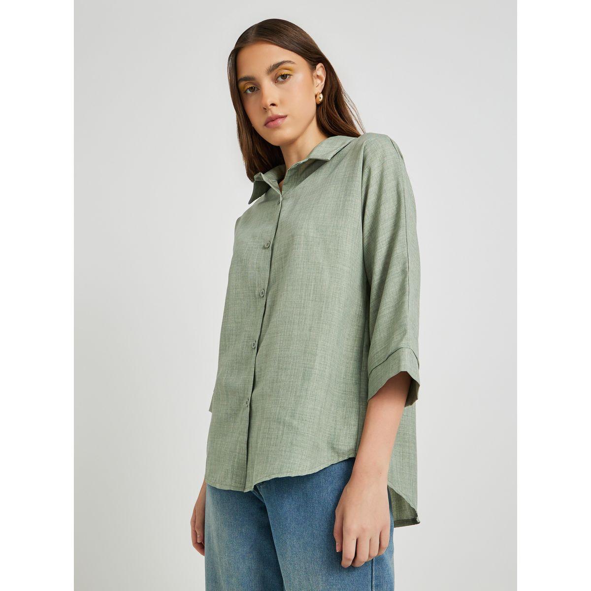 Styli Solid Linen Buttoned Spread Collar Shirt-women-clothing-shirtsandblouses-shirts-image-1
