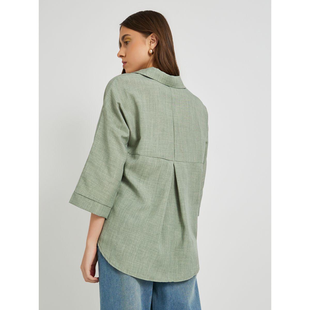 Styli Solid Linen Buttoned Spread Collar Shirt-women-clothing-shirtsandblouses-shirts-image-5