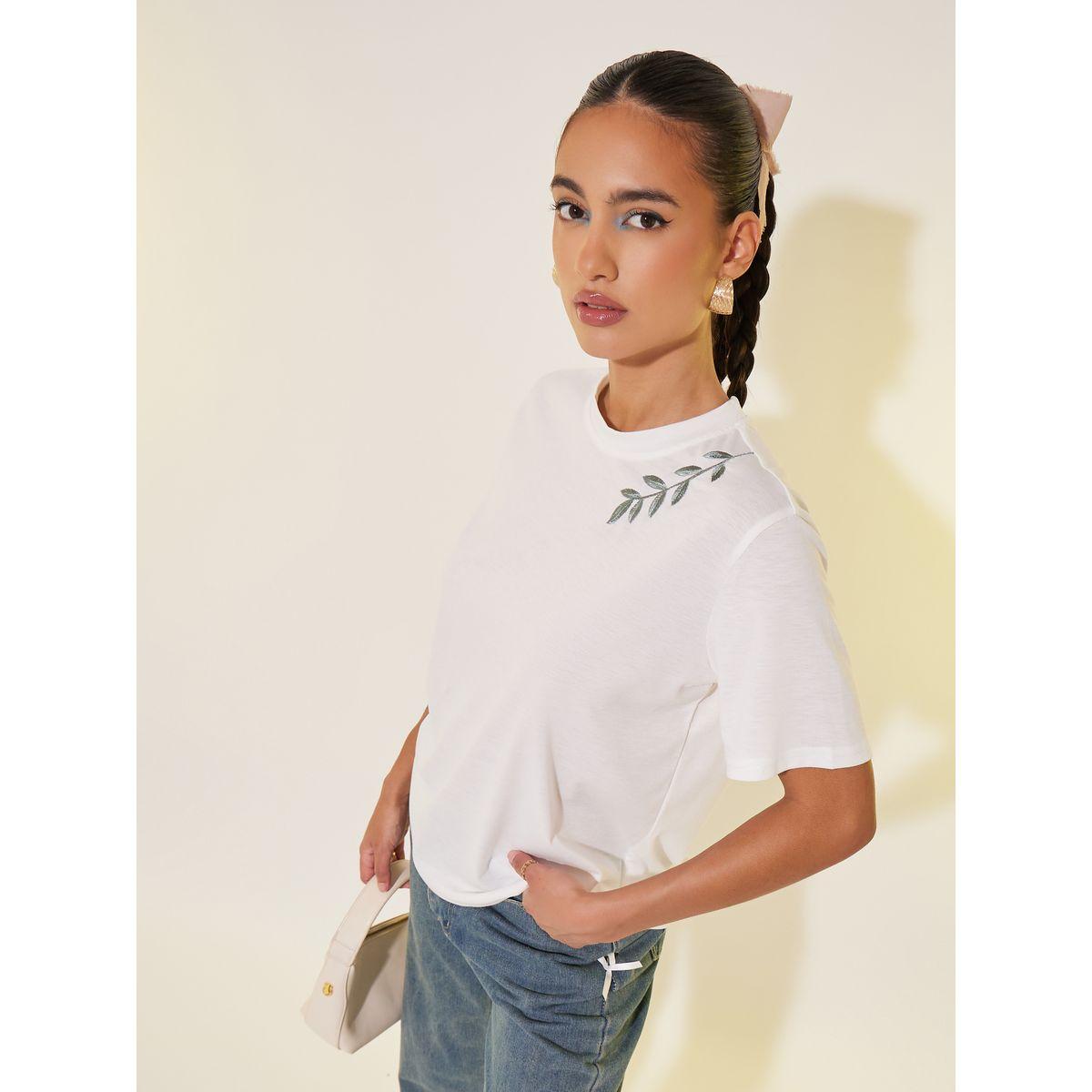 Styli Embroidered Round Neck T-Shirt-women-clothing-tshirts-image-1
